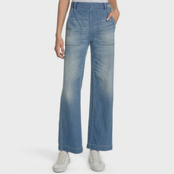 La Vie Rebecca Taylor Drapey Denim Wide Leg Cotton Riviera Wash Denim Jeans 27 - Picture 1 of 8